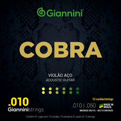 Imagem de Encordoamento Giannini Violão Aço 010 Bronze Media 12 Cordas - GEEF12M